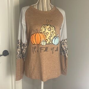 It’s fall yall Striped Cheetah Print Baseball Tee